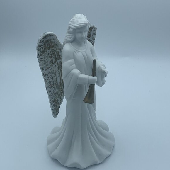 Elegant Ceramic Angel Figurine with Trumpet  8.5 inch – Gold Accents - Christmas - Picture 6 of 7